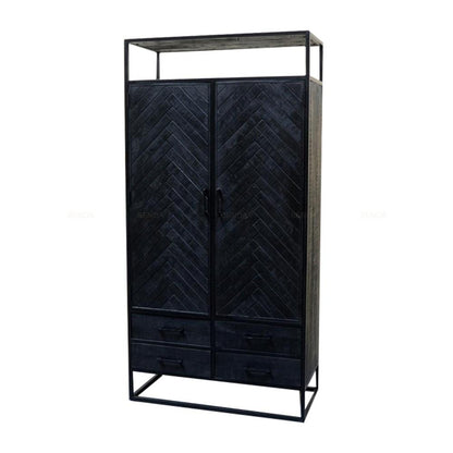 Visgraat kast zwart | Servieskast Jax | 100x45x200cm