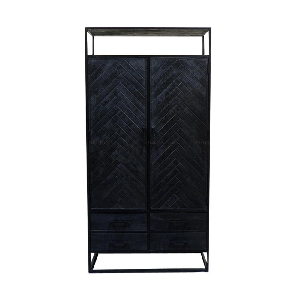 Visgraat kast zwart | Servieskast Jax | 100x45x200cm