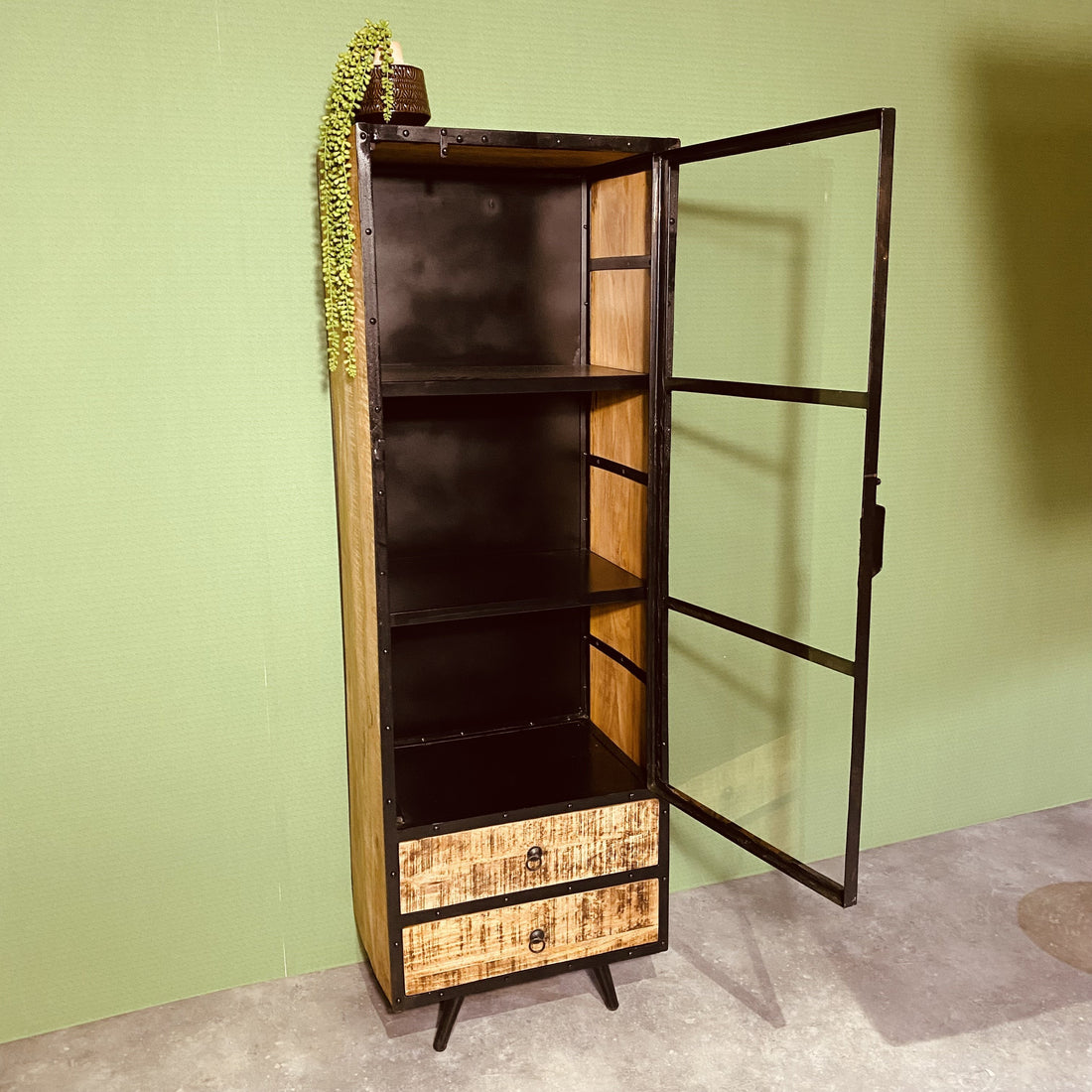 Vitrinekast mangohout industrieel | Mangohout en Staal | 60x40x180cm