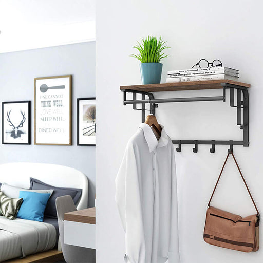 Wandkapstok Industrieel Design | Houtlook en Staal | 66x30x27cm - Industrieelinhuis.nl