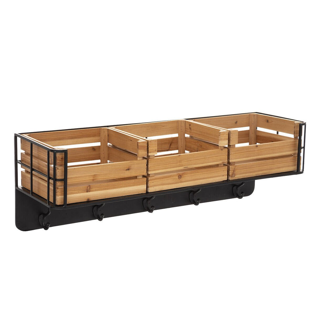 Wandkapstok met opbergruimte | Hout en Staal | 100x29,5x33,5cm