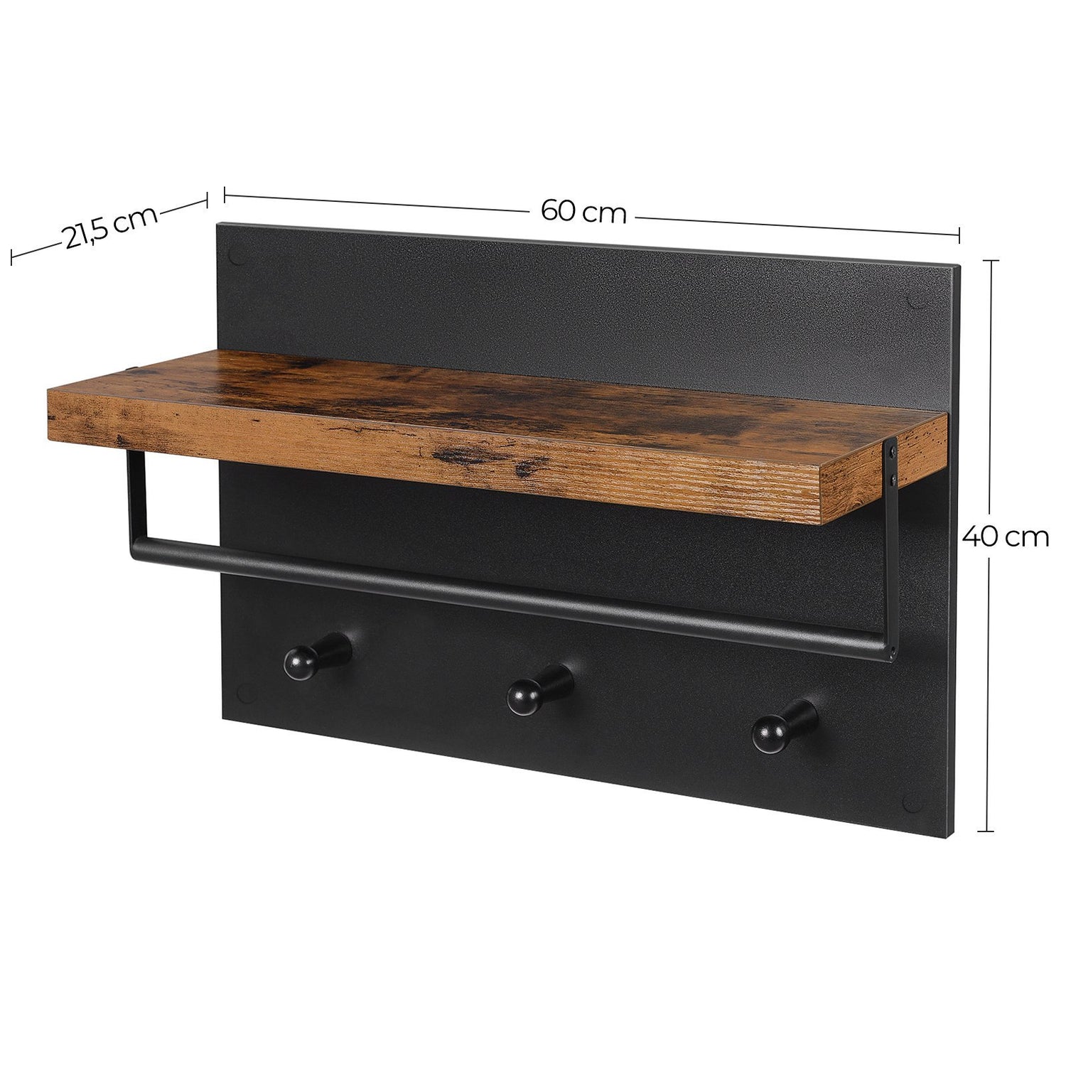 Wandkapstok zwart industrieel | 60 x 21.5 x 40 cm