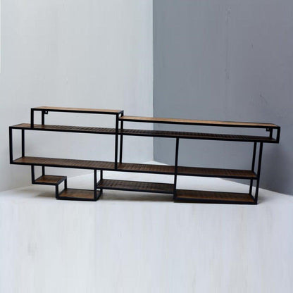 Wandplank industrieel design | Mangohout en Staal | 200x25x80cm