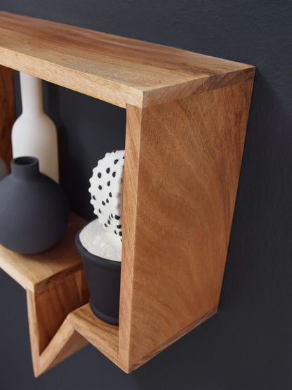 Wandplank set van 2 schappen textballon | Acacia hout | 50x49x13cm