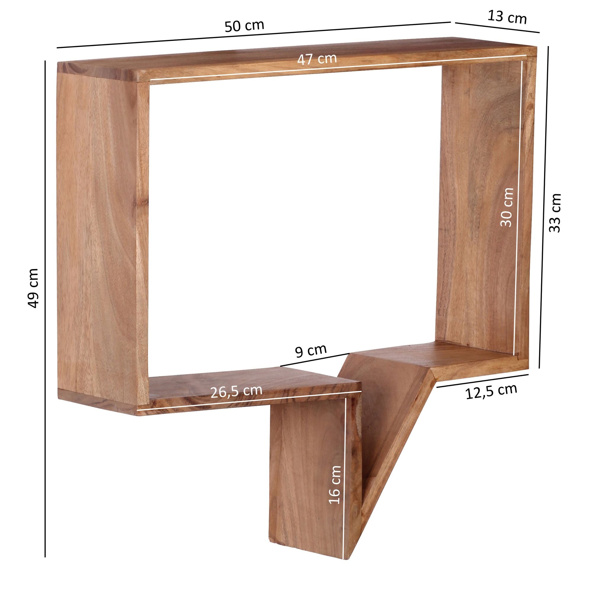 Wandplank set van 2 schappen textballon | Acacia hout | 50x49x13cm