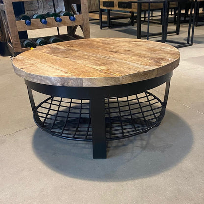 Salontafel Rond Industrieel Design | Mangohout en Staal | 90x40cm