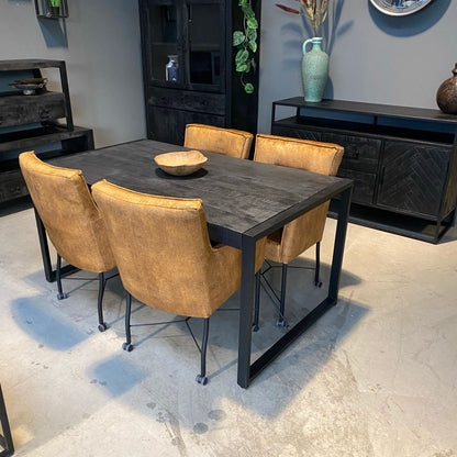 Zwarte eettafel 140 cm | Mangohout en Staal | 140x80x76cm