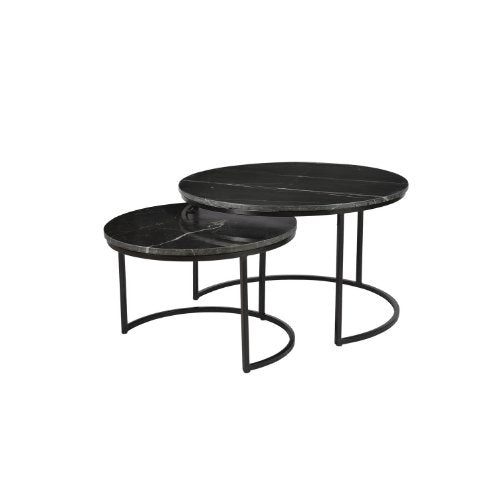Zwarte ronde salontafel set Nova | Set van 2 | Industrieel | Zwart marmer