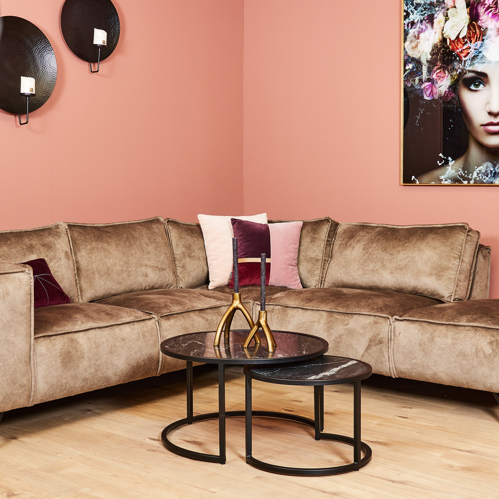 Zwarte ronde salontafel set Nova | Set van 2 | Industrieel | Zwart marmer