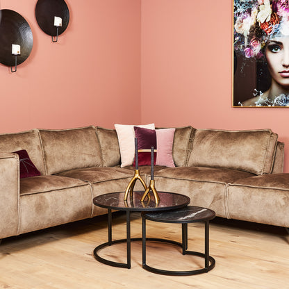 Zwarte ronde salontafel set Nova | Set van 2 | Industrieel | Zwart marmer
