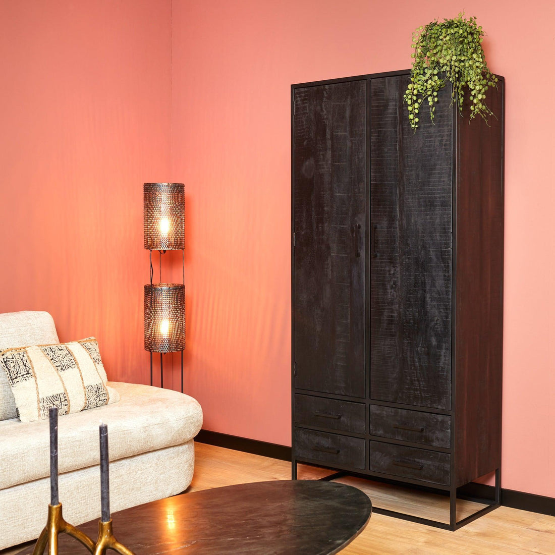 Zwarte servieskast Denver | Mangohout Staal | 90 cm breed