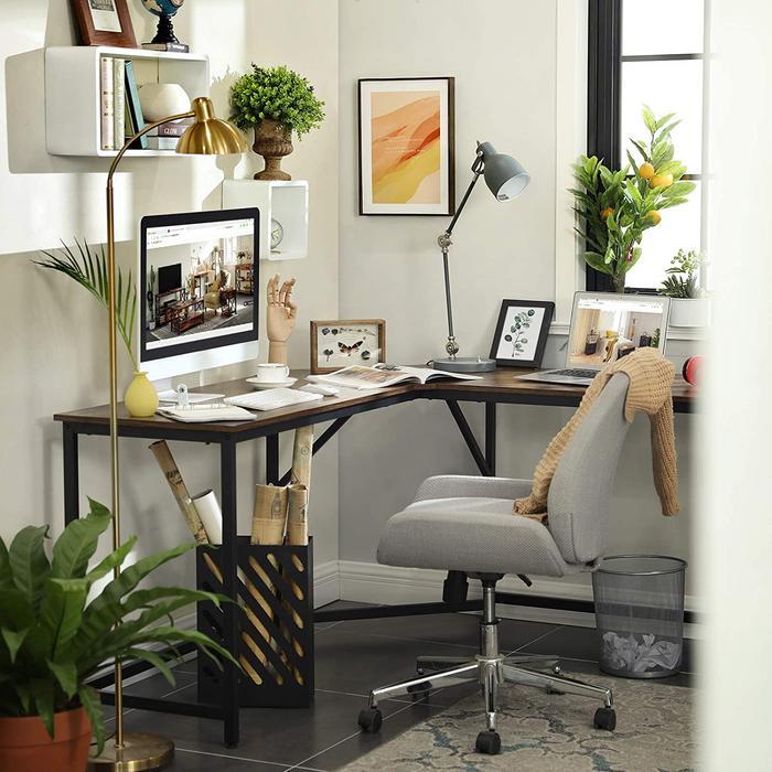 Hoekbureau Industrieel Design | Houtlook en Staal | 149x149x75cm - Industrieelinhuis.nl