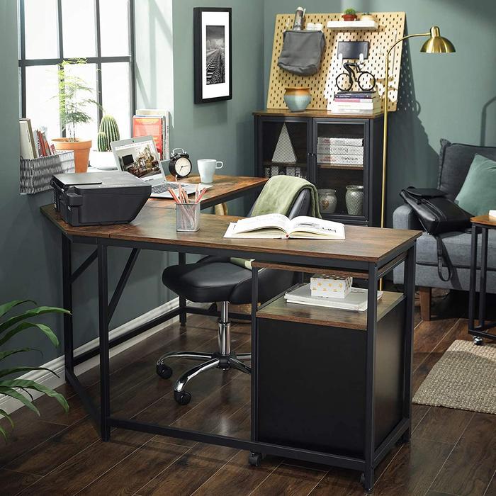 Hoekbureau Industrieel Design | Houtlook en Staal | 149x149x75cm - Industrieelinhuis.nl
