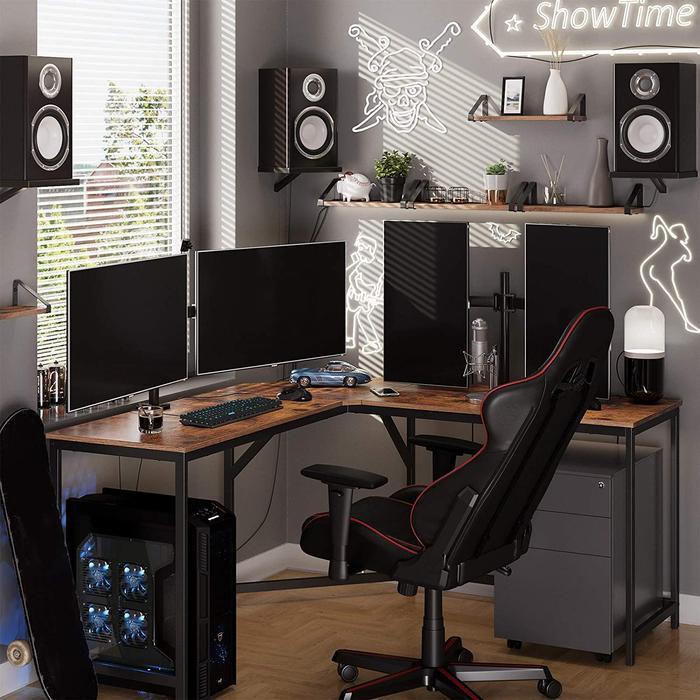 Hoekbureau Industrieel Design | Houtlook en Staal | 149x149x75cm - Industrieelinhuis.nl