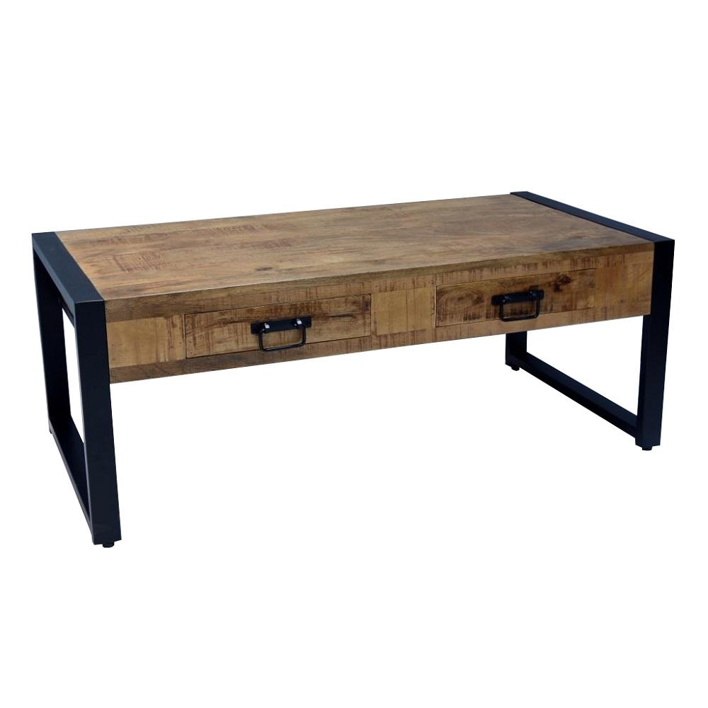 Salontafel met lades Industrieel Design | Mangohout en Staal | 120x60x45cm