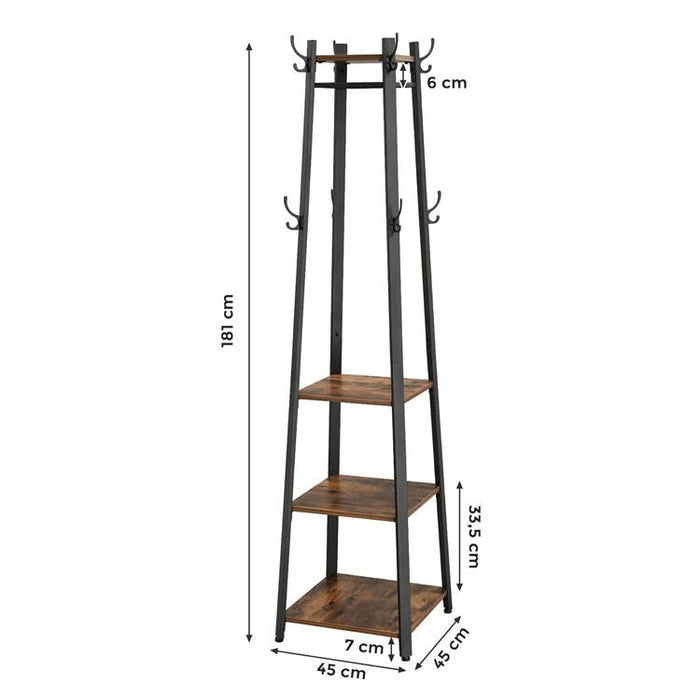 Staande kapstok Industrieel Design | Houtlook en Staal | 45x45x181cm - Industrieelinhuis.nl