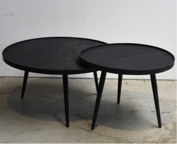 Salontafel set rond Industrieel Design | Mangohout Staal | 58-76cm - Industrieelinhuis.nl