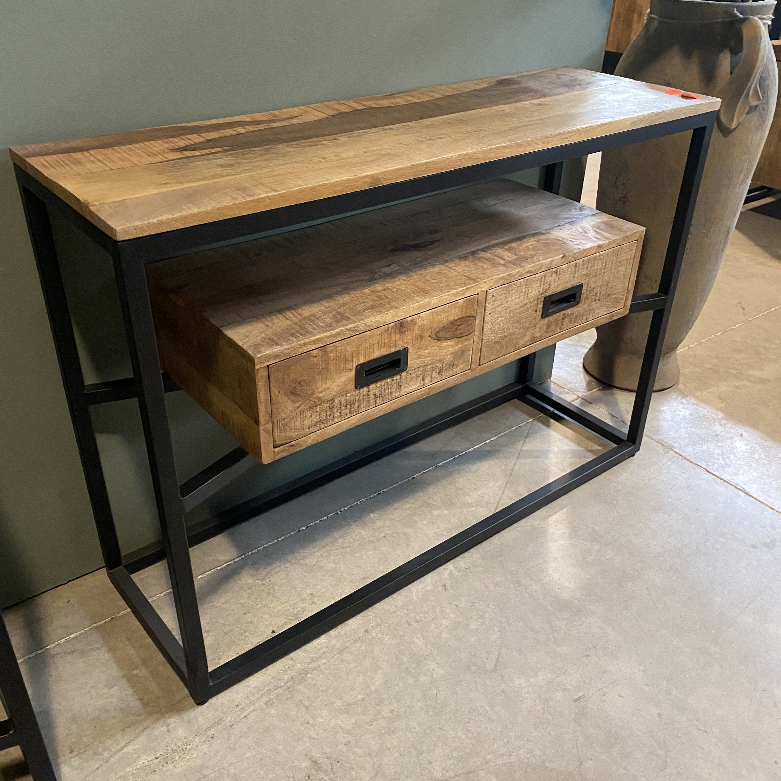Sidetable mangohout met twee lades | Mangohout en Staal | 110x35x77