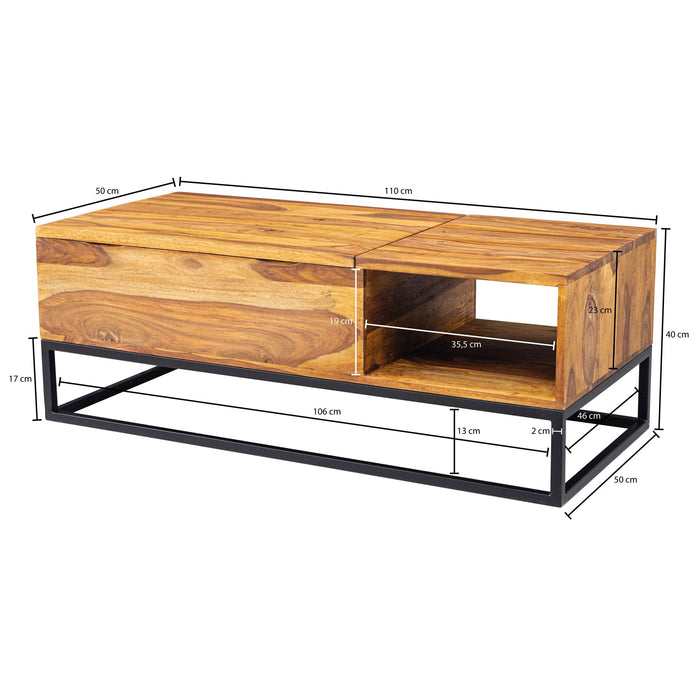 Couchtisch Sheesham Massivholz 110x40x50 cm Sofatisch mit Metallbeinen | Wohnzimmertisch Tischplatte aufklappbar | Holztisch Tisch Industrial Design - Industrieelinhuis.nl