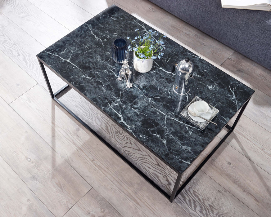 Couchtisch 100x60x40 cm mit Marmor Optik Schwarz | Wohnzimmertisch mit Metall-Gestell | Sofatisch Eckig Tisch Wohnzimmer | Beistelltisch - Industrieelinhuis.nl