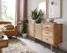 Design Sideboard 140x75x40 cm Mango Massivholz | Kommode 3 Schubladen | Hoher Kommodenschrank Holz Massiv | Standschrank Wohnzimmer | 2 Türfächer - Industrieelinhuis.nl