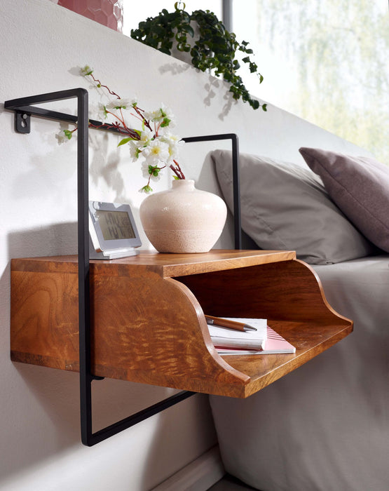Nachtkonsole für Wandmontage 44x45x35 cm Nachttisch Mango Massivholz | Nachtschrank mit Ablage | Wandboard Schwebend für Boxspringbett | Wandkonsole Nachtkästchen Hängend - Industrieelinhuis.nl