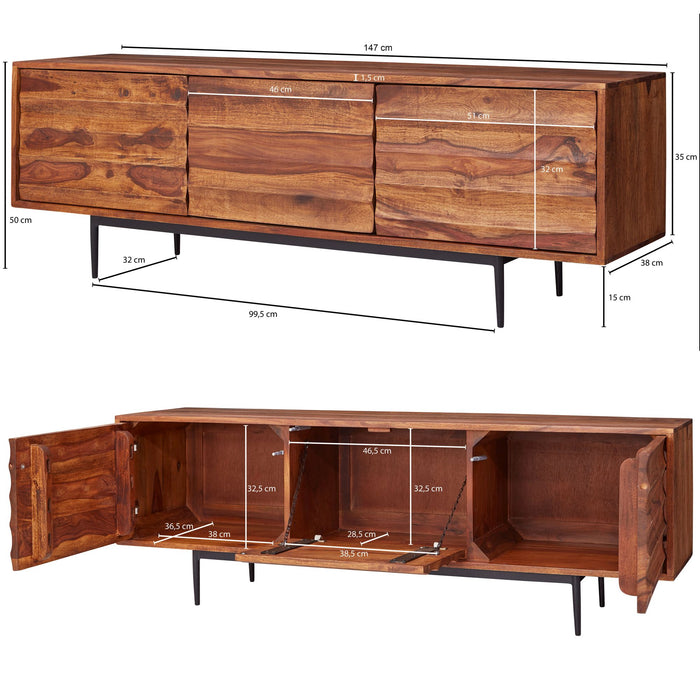 HiFi Lowboard WL5.636 Sheesham Massivholz Landhaus TV Kommode 147x50x38cm | Fernsehschrank Unterschrank mit 3 Türen | Fernsehtisch Ablagefach | Fernsehkommode TV Möbel - Industrieelinhuis.nl