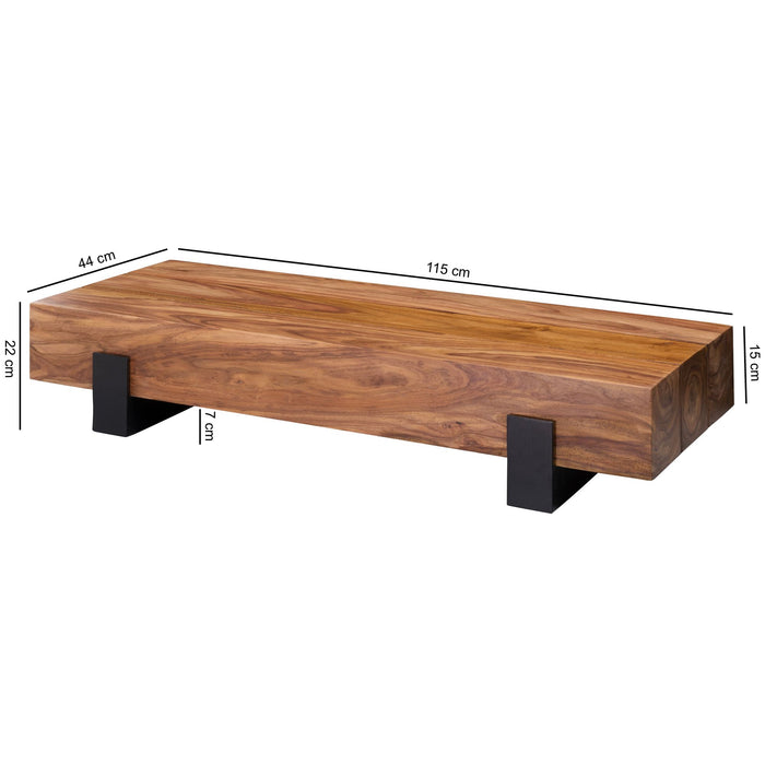 Couchtisch 115x22x44cm Sheesham Massivholz / Metall Sofatisch | Design Wohnzimmertisch Modern | Stubentisch Braun / Schwarz | Designer Kaffeetisch Massiv | Tisch Wohnzimmer Rechteckig - Industrieelinhuis.nl