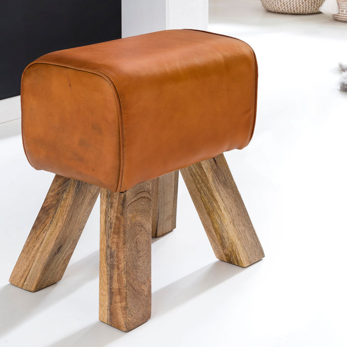 Design Turnbock Sitzhocker Braun 40 x 30 x 47 cm | Turnhocker Hocker Lederhocker Springbock | Beistellhocker Echtleder Fußhocker - Industrieelinhuis.nl