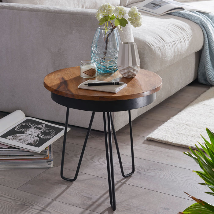 Beistelltisch 43 x 45 x 43 cm WL5.680 Sheesham Holz Metall Couchtisch | Industrial Style Echtholz Tischchen Wohnzimmer | Holztisch Sofatisch Metallbeine | Anstelltisch Dekotisch Rosenholz - Industrieelinhuis.nl