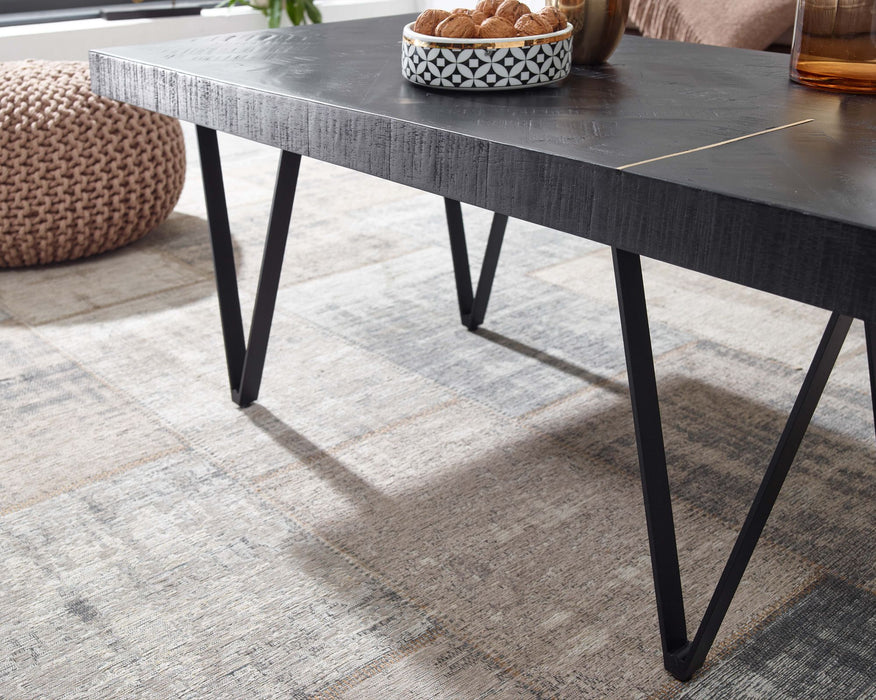 Couchtisch 100x50x40 cm Sofatisch Mango Massivholz Wohnzimmertisch Schwarz | Design Stubentisch Modern Rechteckig | Holztisch Kaffeetisch Metall | Tisch Wohnzimmer - Industrieelinhuis.nl