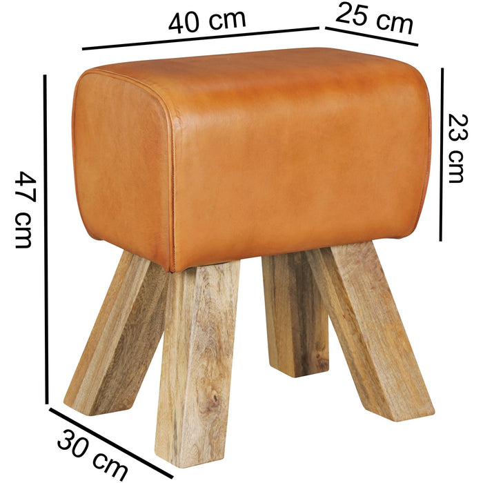 Design Turnbock Sitzhocker Braun 40 x 30 x 47 cm | Turnhocker Hocker Lederhocker Springbock | Beistellhocker Echtleder Fußhocker - Industrieelinhuis.nl