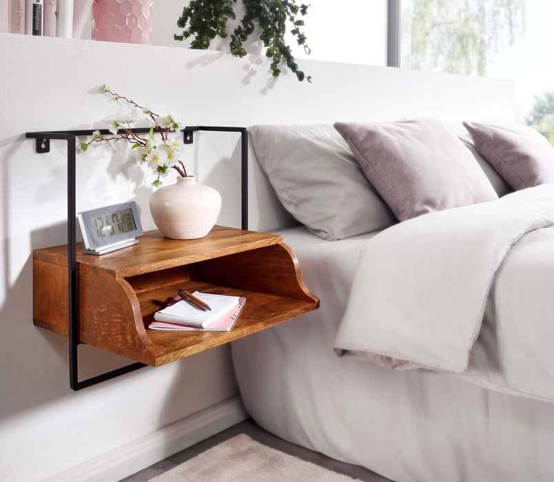 Nachtkonsole für Wandmontage 44x45x35 cm Nachttisch Mango Massivholz | Nachtschrank mit Ablage | Wandboard Schwebend für Boxspringbett | Wandkonsole Nachtkästchen Hängend - Industrieelinhuis.nl