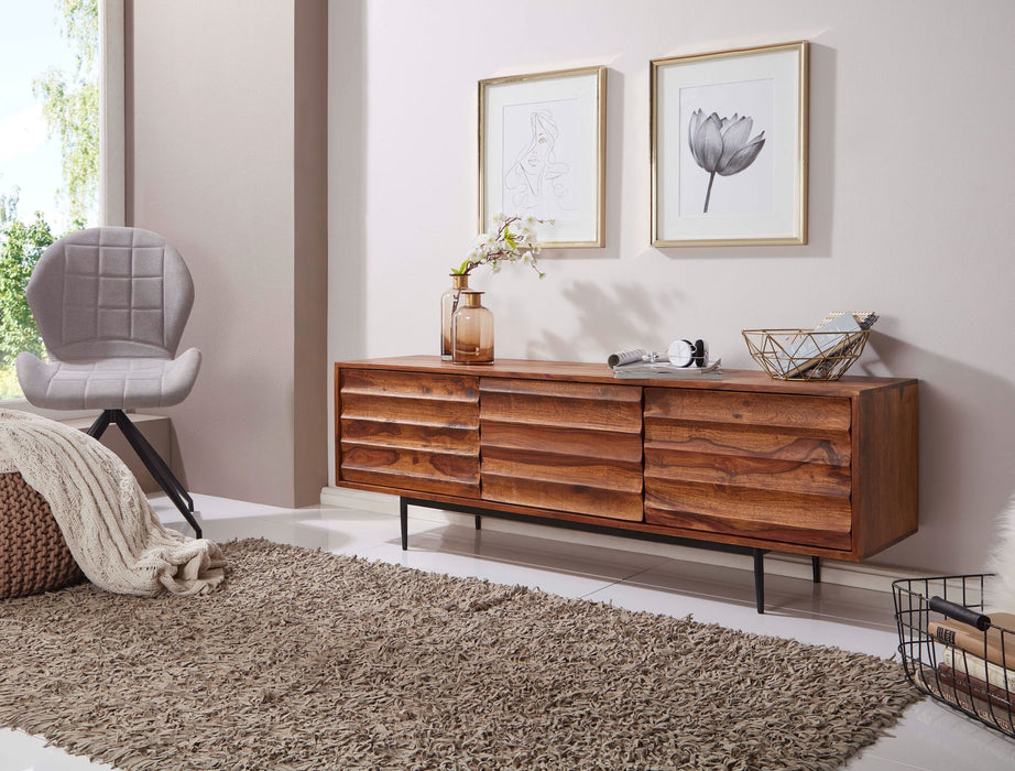 HiFi Lowboard WL5.636 Sheesham Massivholz Landhaus TV Kommode 147x50x38cm | Fernsehschrank Unterschrank mit 3 Türen | Fernsehtisch Ablagefach | Fernsehkommode TV Möbel - Industrieelinhuis.nl