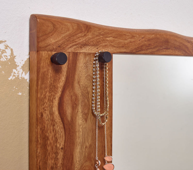 Wandspiegel Sheesham Massivholz 80x80x3 cm Design Flurspiegel Baumkante | Hängespiegel Modern mit Haken | Spiegel Wand Groß | Moderner Garderobenspiegel - Industrieelinhuis.nl