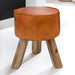 Design Sitzhocker WL5.102 Holz 37x45x37 cm Modern Fußhocker Rund | Turnbock Lederhocker Holzbeine | Kleiner Hocker Massivholz mit Leder Gepolstert  | Holzhocker mit Echtleder Braun - Industrieelinhuis.nl