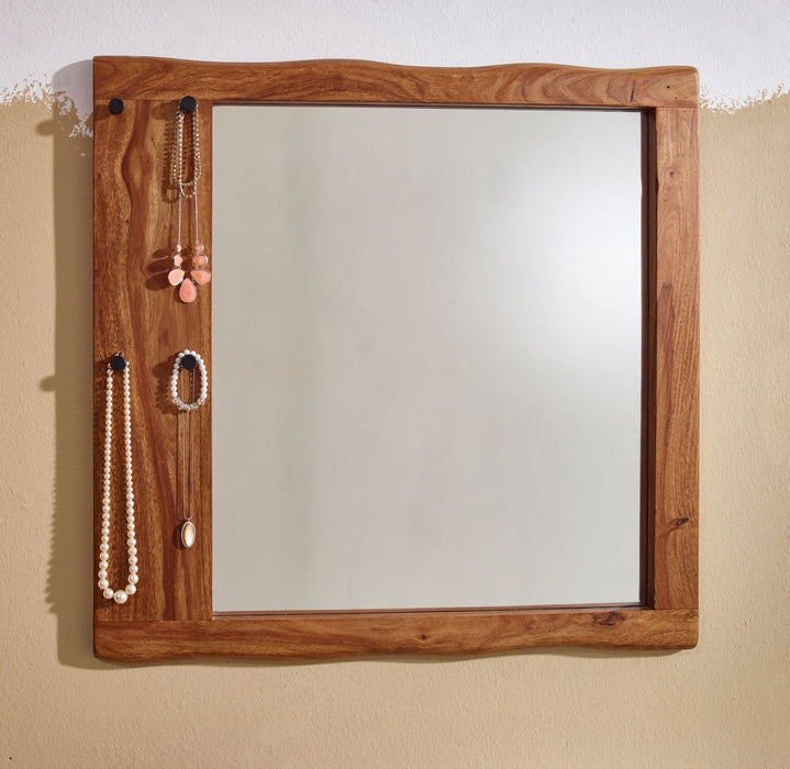 Wandspiegel Sheesham Massivholz 80x80x3 cm Design Flurspiegel Baumkante | Hängespiegel Modern mit Haken | Spiegel Wand Groß | Moderner Garderobenspiegel - Industrieelinhuis.nl