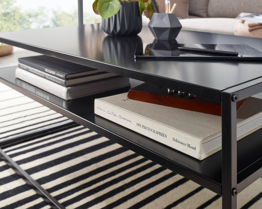 Couchtisch 100x60x45 cm Metall Wohnzimmertisch Industrial Schwarz | Sofatisch Stahl mit Stauraum | Loungetisch mit Ablagefach | Kaffeetisch Beistelltisch Eckig - Industrieelinhuis.nl
