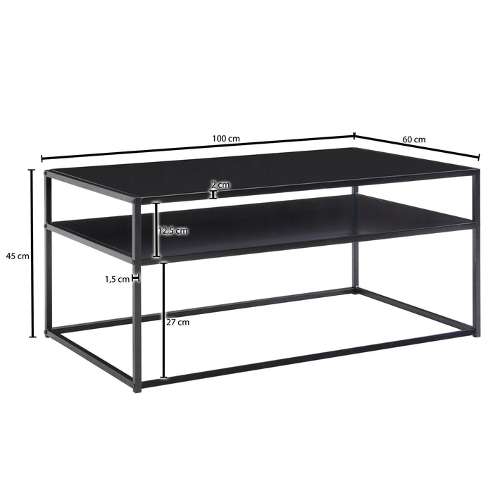 Couchtisch 100x60x45 cm Metall Wohnzimmertisch Industrial Schwarz | Sofatisch Stahl mit Stauraum | Loungetisch mit Ablagefach | Kaffeetisch Beistelltisch Eckig - Industrieelinhuis.nl