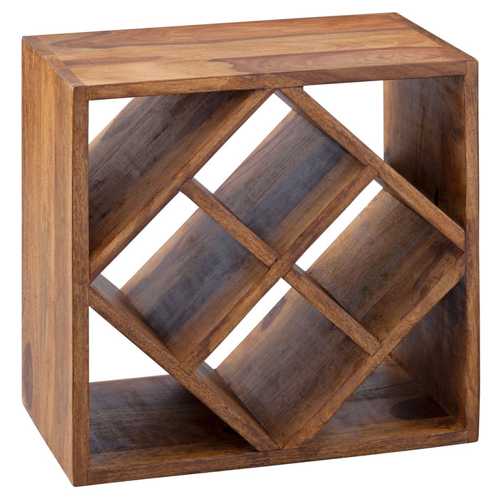 Weinregal WL5.673 Sheesham Massivholz 40x40x25cm Holzregal 8 Flaschen | Kleines Flaschenregal Standregal schmal | Design Getränkehalter Holz | Weinflaschenhalter stehend massiv | Regal - Industrieelinhuis.nl