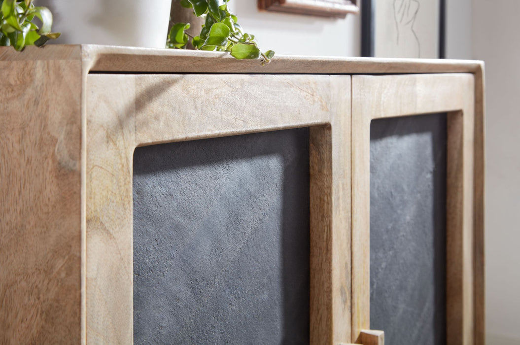 Sideboard 80x75x35 cm Mango Massivholz / Stein Anrichte Braun | Kommode mit 2 Türen | Kleiner Kommodenschrank Holz Massiv | Standschrank Mehrzweckkommode mit Metallgestell - Industrieelinhuis.nl