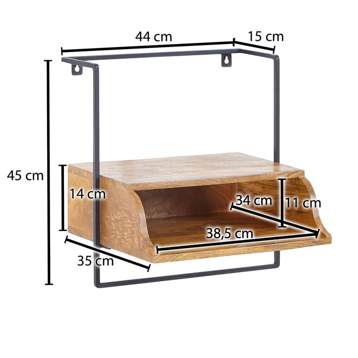 Nachtkonsole für Wandmontage 44x45x35 cm Nachttisch Mango Massivholz | Nachtschrank mit Ablage | Wandboard Schwebend für Boxspringbett | Wandkonsole Nachtkästchen Hängend - Industrieelinhuis.nl