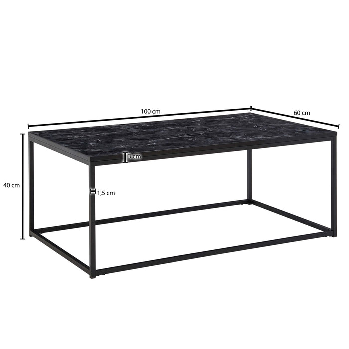 Couchtisch 100x60x40 cm mit Marmor Optik Schwarz | Wohnzimmertisch mit Metall-Gestell | Sofatisch Eckig Tisch Wohnzimmer | Beistelltisch - Industrieelinhuis.nl