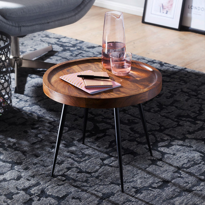 Beistelltisch 46 x 40 x 46 cm WL5.674 Sheesham Holz Metall Couchtisch | Industrial Style Echtholz Tischchen Wohnzimmer | Holztisch Sofatisch Metallbeine | Anstelltisch Dekotisch Rosenholz - Industrieelinhuis.nl