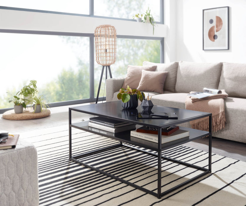 Couchtisch 100x60x45 cm Metall Wohnzimmertisch Industrial Schwarz | Sofatisch Stahl mit Stauraum | Loungetisch mit Ablagefach | Kaffeetisch Beistelltisch Eckig - Industrieelinhuis.nl