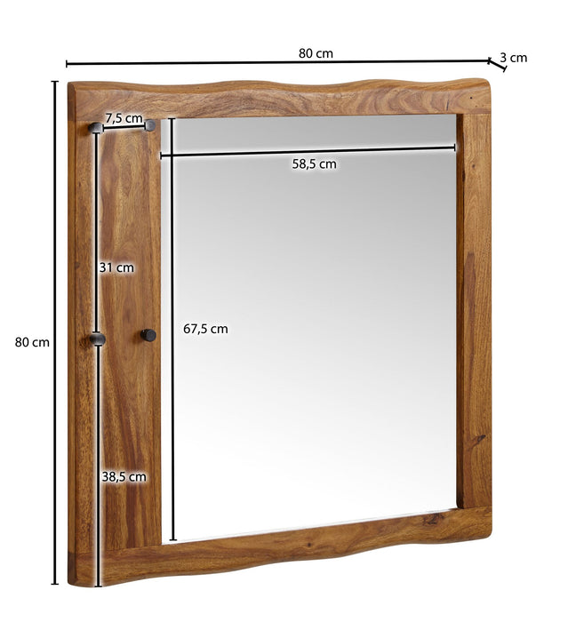 Wandspiegel Sheesham Massivholz 80x80x3 cm Design Flurspiegel Baumkante | Hängespiegel Modern mit Haken | Spiegel Wand Groß | Moderner Garderobenspiegel - Industrieelinhuis.nl