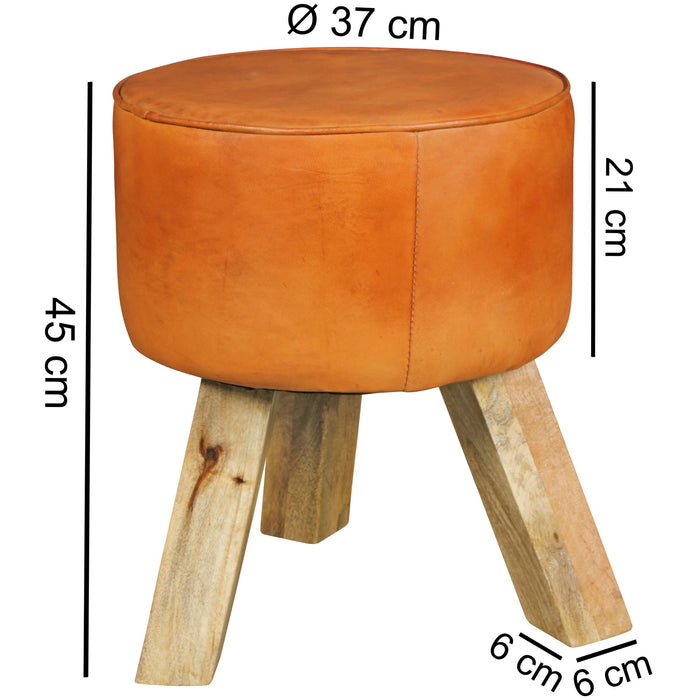 Design Sitzhocker WL5.102 Holz 37x45x37 cm Modern Fußhocker Rund | Turnbock Lederhocker Holzbeine | Kleiner Hocker Massivholz mit Leder Gepolstert  | Holzhocker mit Echtleder Braun - Industrieelinhuis.nl