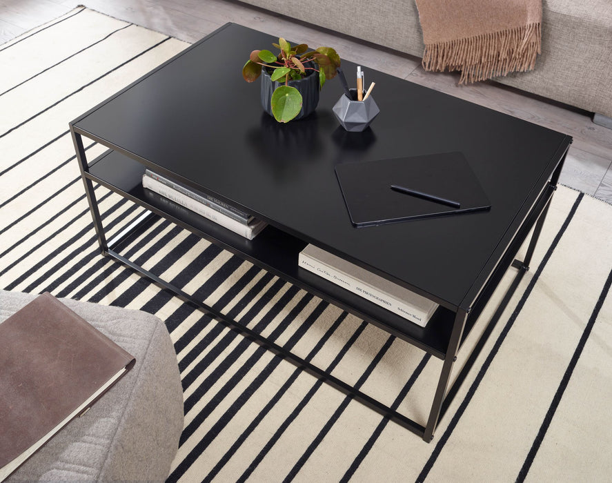 Couchtisch 100x60x45 cm Metall Wohnzimmertisch Industrial Schwarz | Sofatisch Stahl mit Stauraum | Loungetisch mit Ablagefach | Kaffeetisch Beistelltisch Eckig - Industrieelinhuis.nl