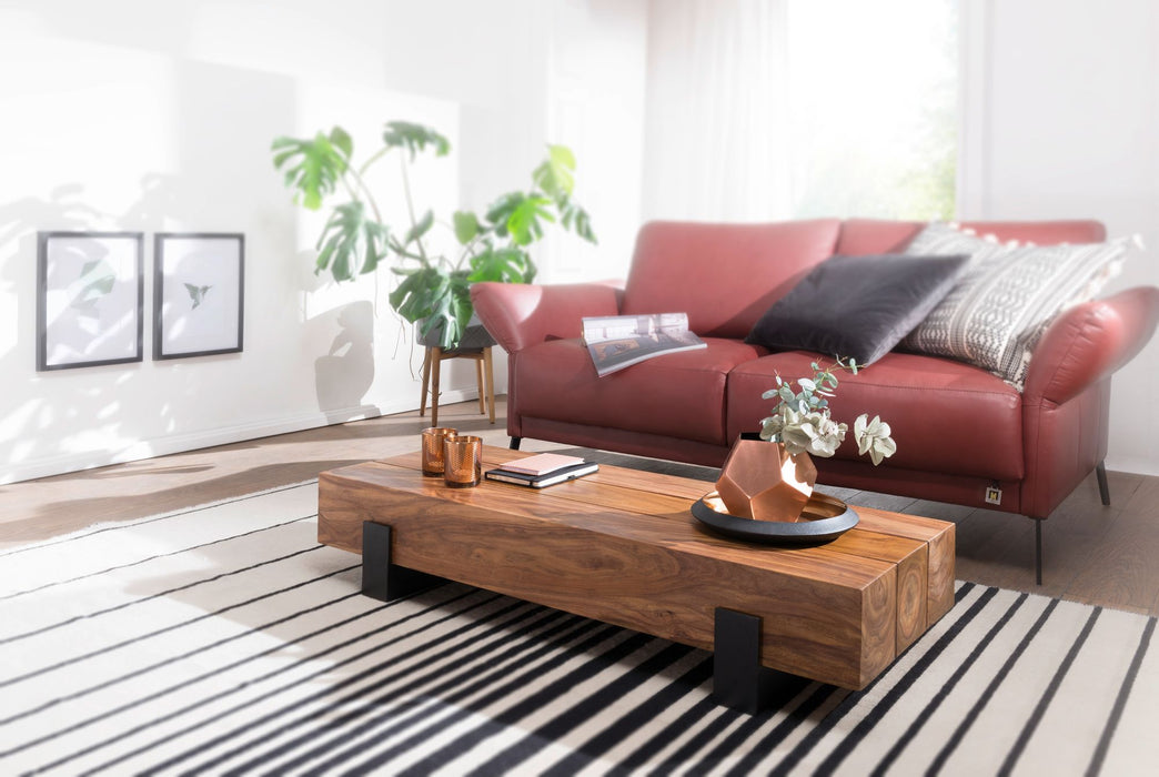 Couchtisch 115x22x44cm Sheesham Massivholz / Metall Sofatisch | Design Wohnzimmertisch Modern | Stubentisch Braun / Schwarz | Designer Kaffeetisch Massiv | Tisch Wohnzimmer Rechteckig - Industrieelinhuis.nl
