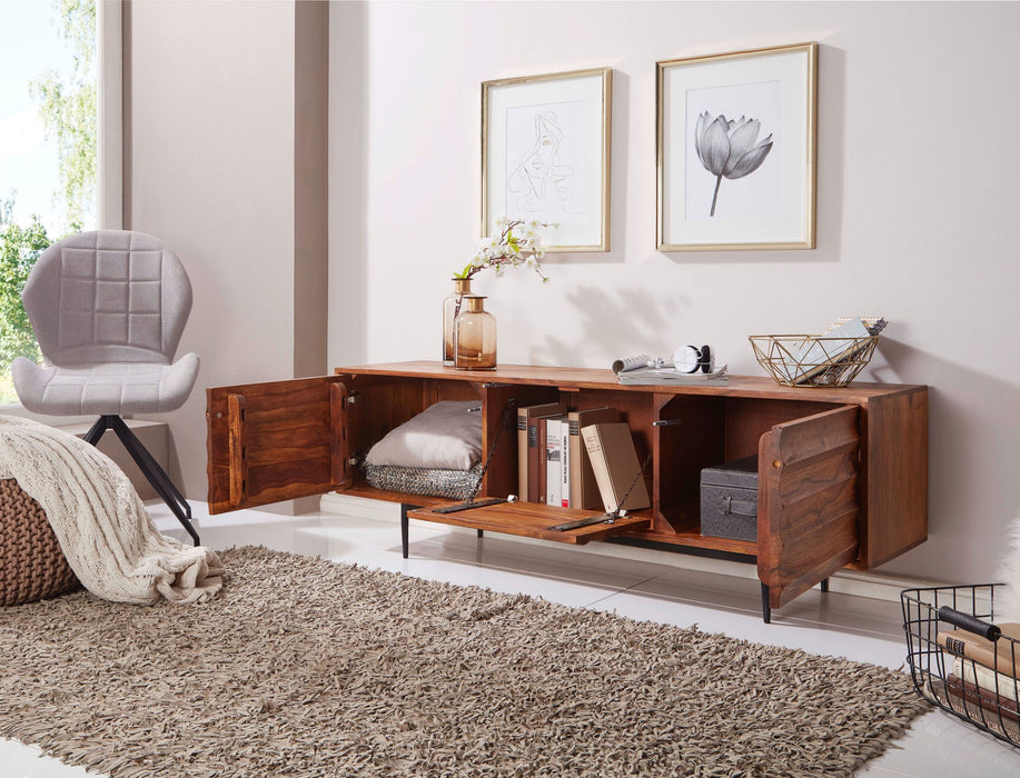 HiFi Lowboard WL5.636 Sheesham Massivholz Landhaus TV Kommode 147x50x38cm | Fernsehschrank Unterschrank mit 3 Türen | Fernsehtisch Ablagefach | Fernsehkommode TV Möbel - Industrieelinhuis.nl